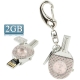 3 in 1 (Table Tennis Bat Shaped Diamond Jewelry with Watch Style USB Flash Disk), Red, 4GB