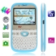E6 Baby Blue, 3 Sim cards 3 standby, QWERTY Keyboard, Analog TV (SECAM/PAL/NTSC), Bluetooth FM function Mobile Phone with 2 LED Flashlight, Dual Cameras, Quad band, Network: GSM850/ 900 / 1800/ 1900MHZ