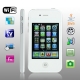 P5 White, Analog TV (PAL/NTSC), 90 degree menu rotation,  Wifi JAVA Bluetooth FM Function Touch Screen Mobile Phone, Slip-operation can change the menu (3 pages of menus), Dual Sim cards Dual standby, Quadband, Network: GSM850/900/1800/1900MHZ