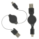 Retractable USB AM to Mini 5 Pin Cable, Length: 75cm