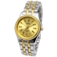 Golden Dial Men Diamond Jewelry Quartz Watch with Stainless Watchband