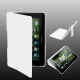 2 in 1 (Gray Plastic Case + Leather Cover) with Holder for Blackberry Playbook, White (with Logo)