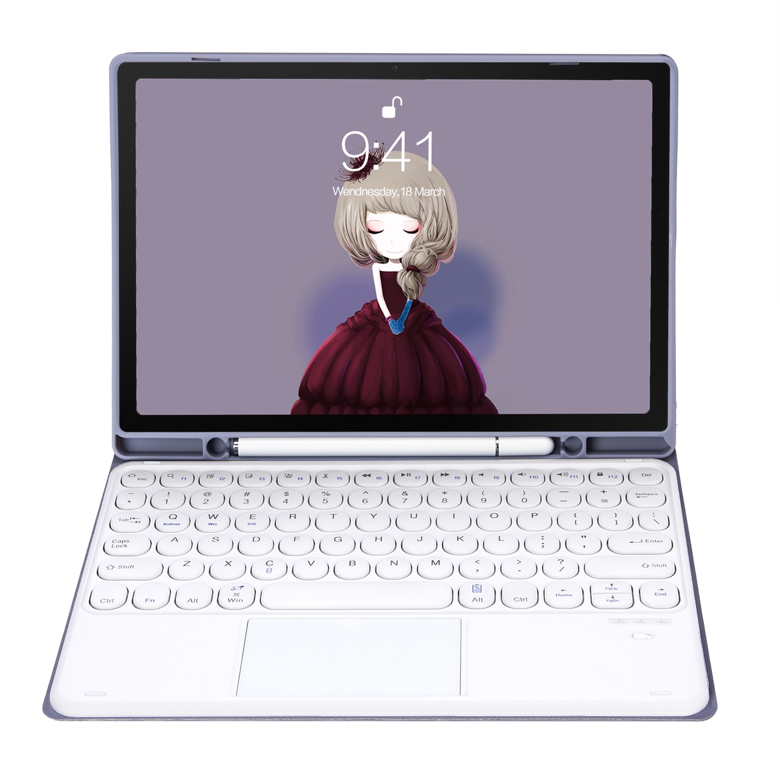 YT11B-A Detachable Candy Color Skin Feel Texture Round Keycap Bluetooth Keyboard Leather Case with Touch Control For iPad Pro 11 inch 2020 & 2018(Purple)_voghion.com