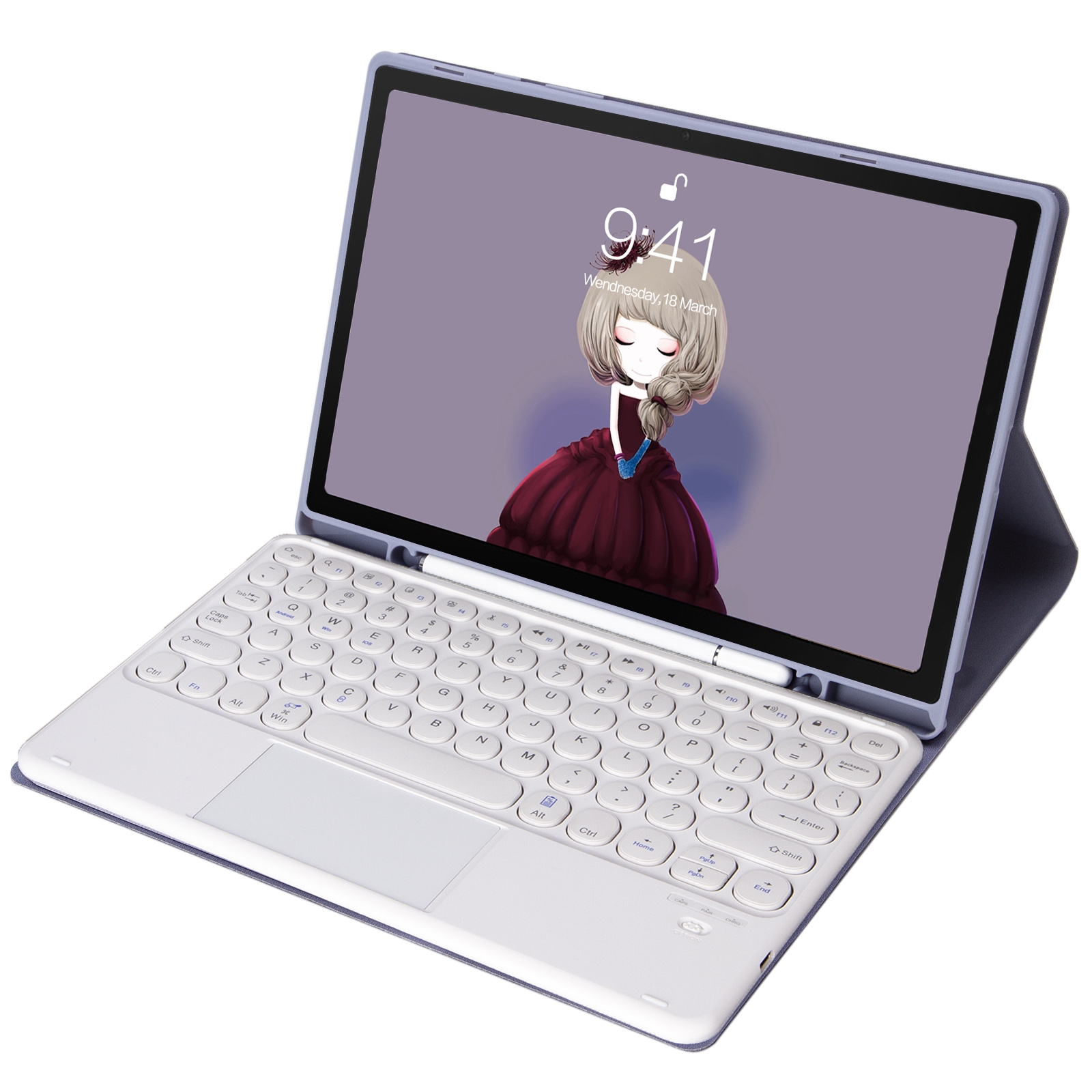 YT11B-A Detachable Candy Color Skin Feel Texture Round Keycap Bluetooth Keyboard Leather Case with Touch Control For iPad Pro 11 inch 2020 & 2018(Purple)_voghion.com