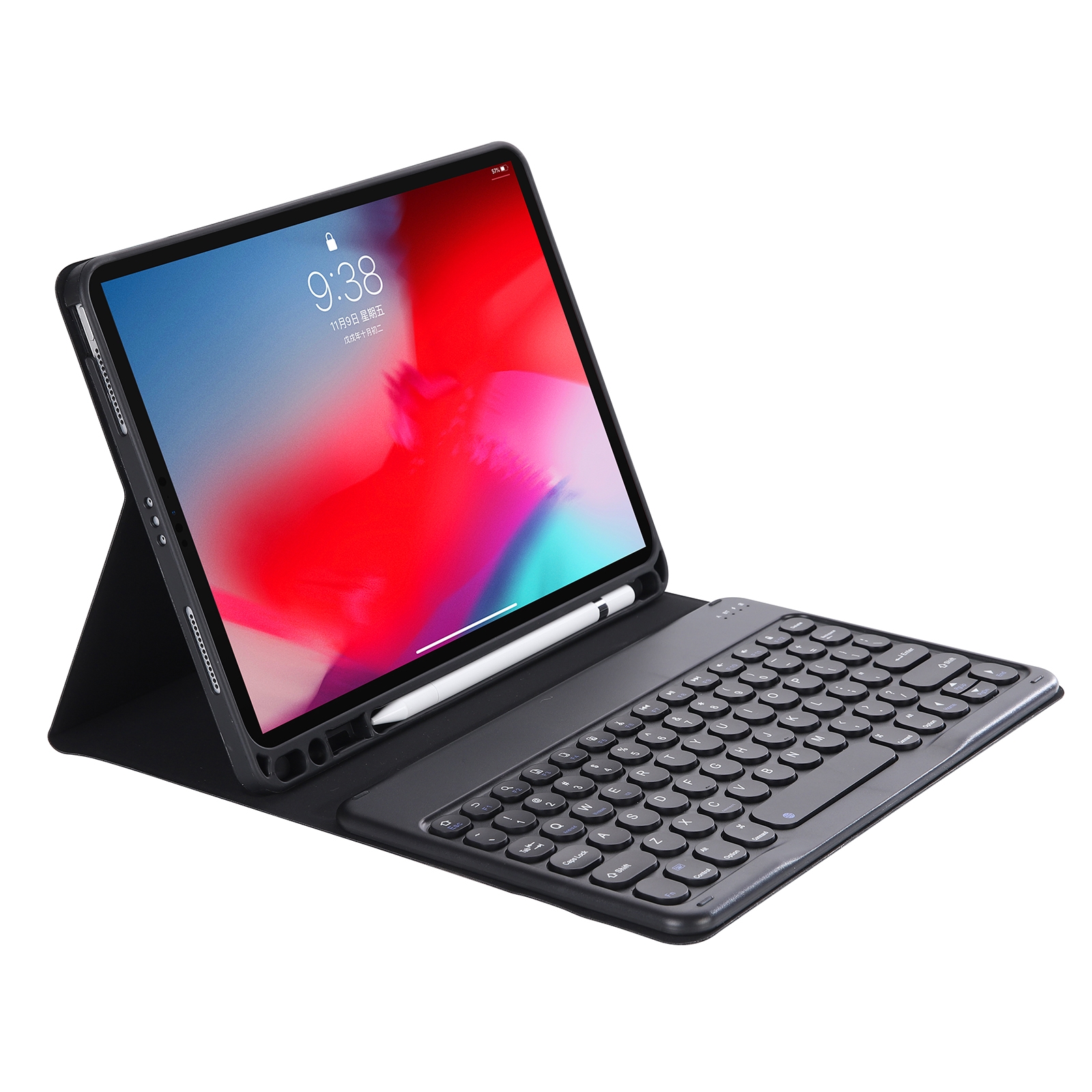 YT098B Detachable Candy Color Skin Feel Texture Round Keycap Bluetooth Keyboard Leather Case For iPad Air 4 10.9 2020 / Air 5 10.9 2022 (Black)_voghion.com