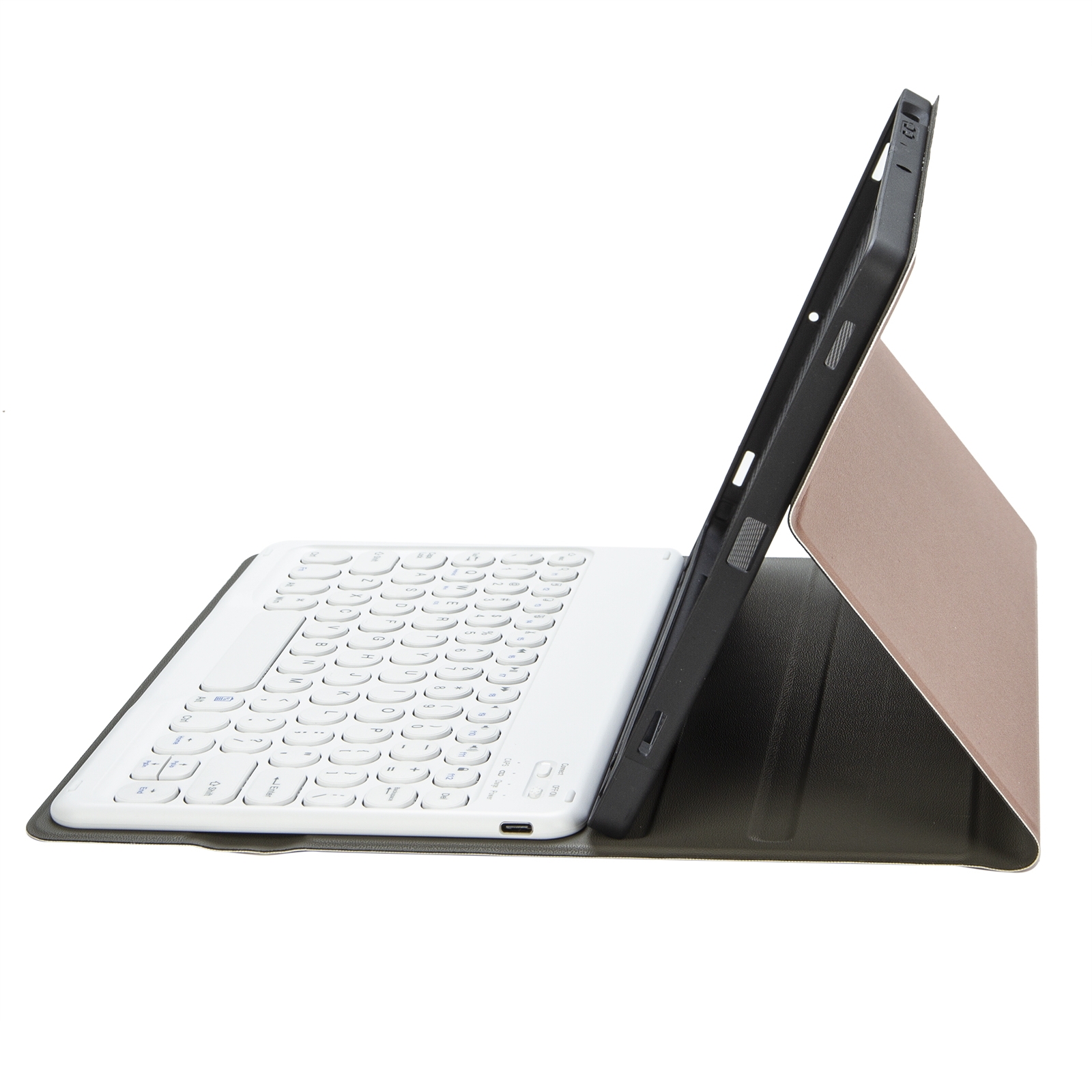 YA07B Detachable Lambskin Texture Round Keycap Bluetooth Keyboard Leather Tablet Case with Pen Slot & Stand For iPad 9.7 inch (2018) & (2017) / Pro 9.7 inch / Air 2 /Air(Rose Gold)_voghion.com
