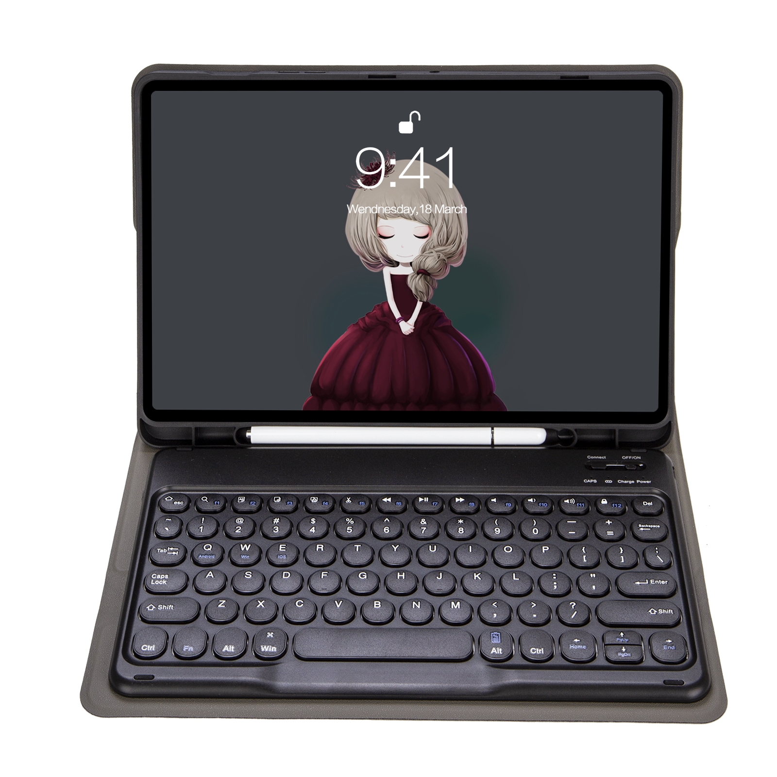 YA610B Detachable Lambskin Texture Round Keycap Bluetooth Keyboard Leather Tablet Case with Pen Slot & Stand For Samsung Galaxy Tab S6 Lite 10.4 P610 & P615 (2020)(Black)_voghion.com