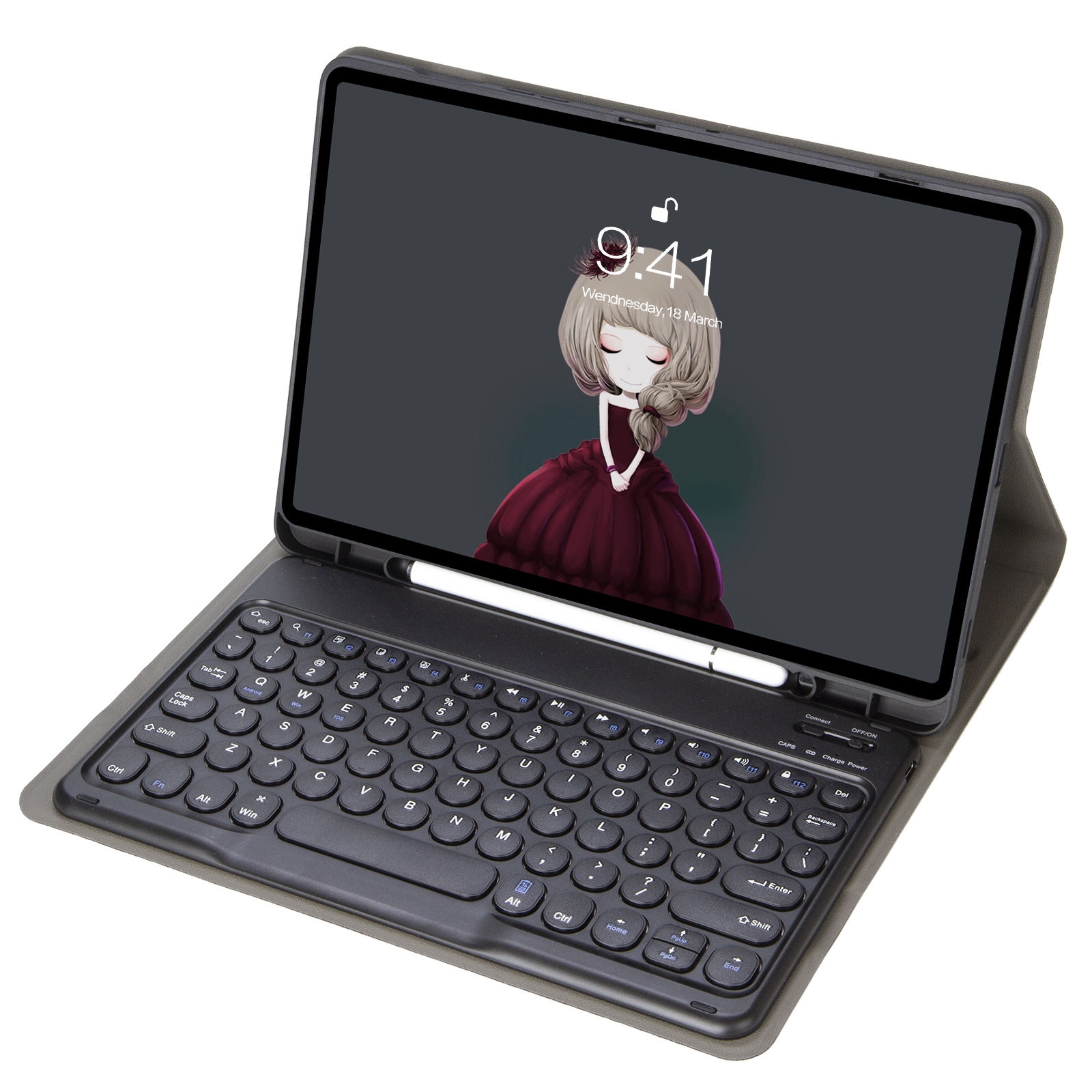 YA610B Detachable Lambskin Texture Round Keycap Bluetooth Keyboard Leather Tablet Case with Pen Slot & Stand For Samsung Galaxy Tab S6 Lite 10.4 P610 & P615 (2020)(Black)_voghion.com