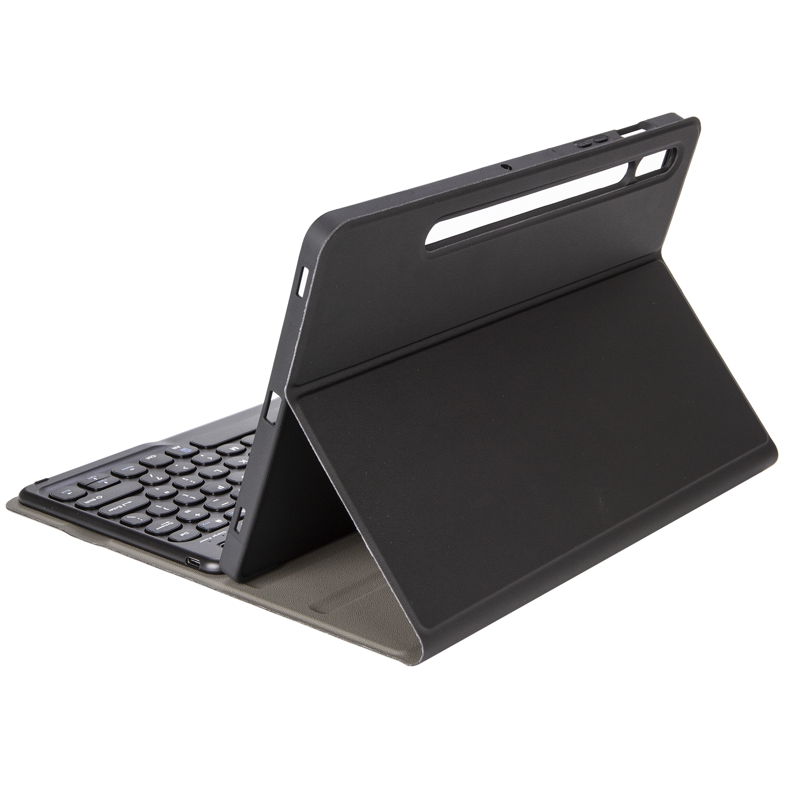 YA610B Detachable Lambskin Texture Round Keycap Bluetooth Keyboard Leather Tablet Case with Pen Slot & Stand For Samsung Galaxy Tab S6 Lite 10.4 P610 & P615 (2020)(Black)_voghion.com