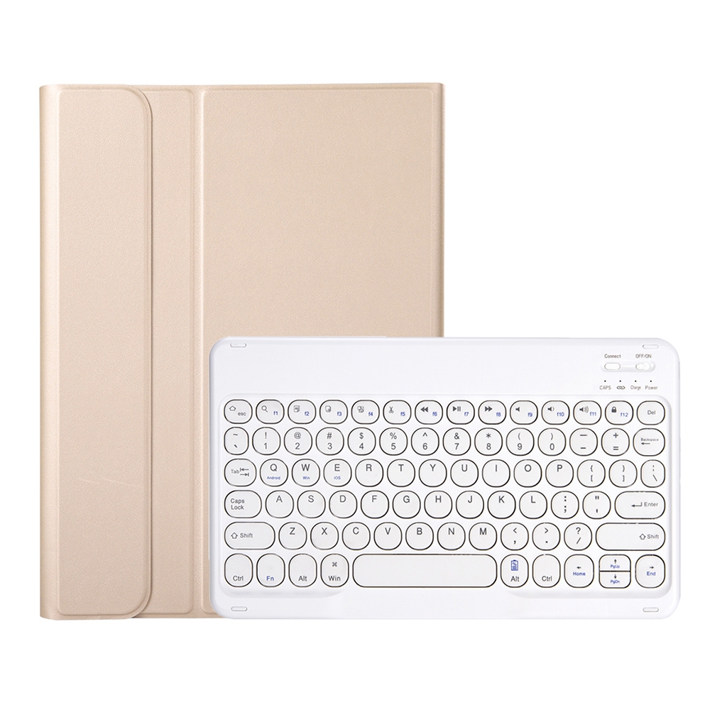 YA11B 2021 Detachable Lambskin Texture Round Keycap Bluetooth Keyboard Leather Tablet Case with Pen Slot & Stand For iPad Pro 11 (2021)(Gold)_voghion.com