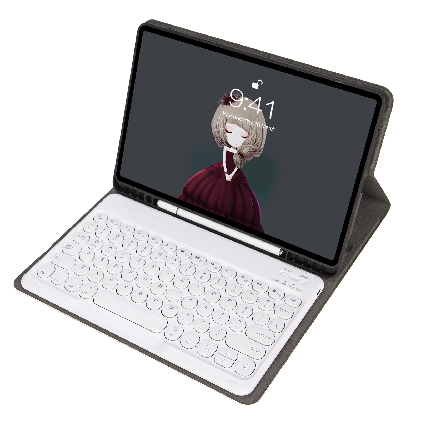 YA11B 2021 Detachable Lambskin Texture Round Keycap Bluetooth Keyboard Leather Tablet Case with Pen Slot & Stand For iPad Pro 11 (2021)(Gold)_voghion.com
