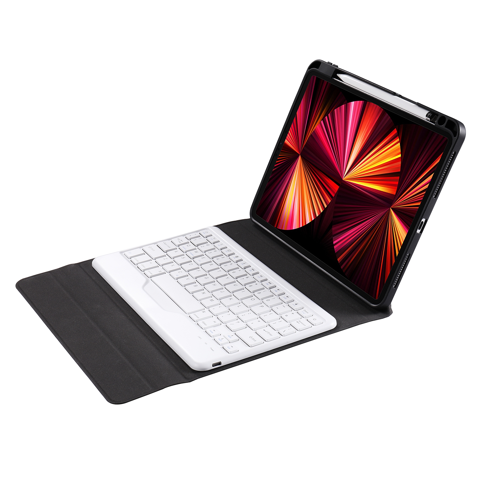 B07 Teilbare Bluetooth-Tastatur-Tablet-Lederhülle mit Dreieckshalter und Stiftschlitz für iPad 9.7 2018 und 2017/Pro 9.7/Air 2 (Farbverlauf Dunkelgrün)_voghion.com
