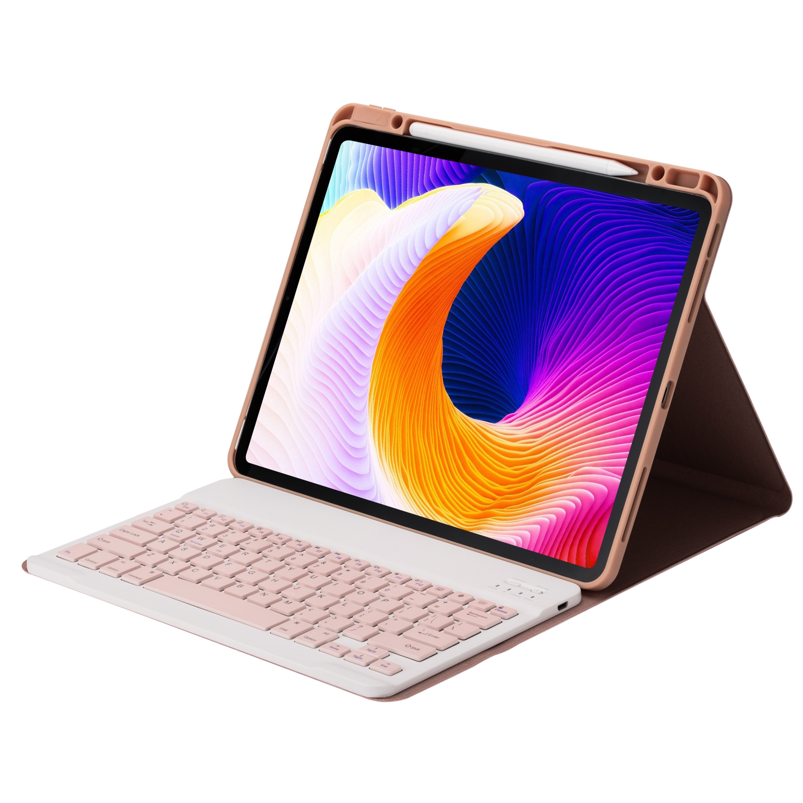 HK132 Ayrılabilir Plastik Bluetooth Klavye Tablet Kılıfı Tutucu ve Kalem Yuvası ile iPad Pro 12.9 inç 2021/2020/2018(Pembe)_voghion.com