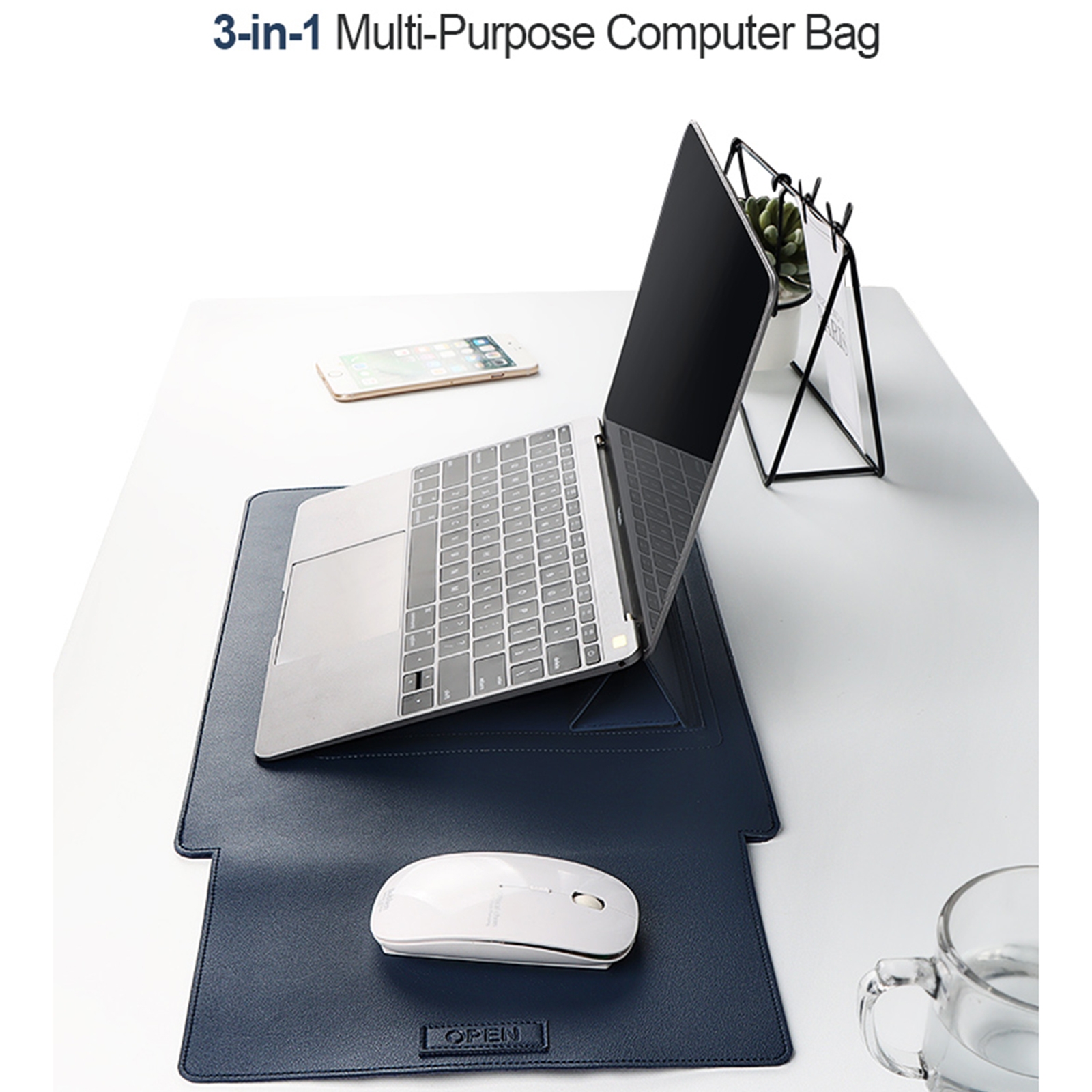 PU06 Sac pour ordinateur portable multifonctionnel 3 en 1 en PU, taille: 14,1-15,4 pouces (noir)_voghion.com