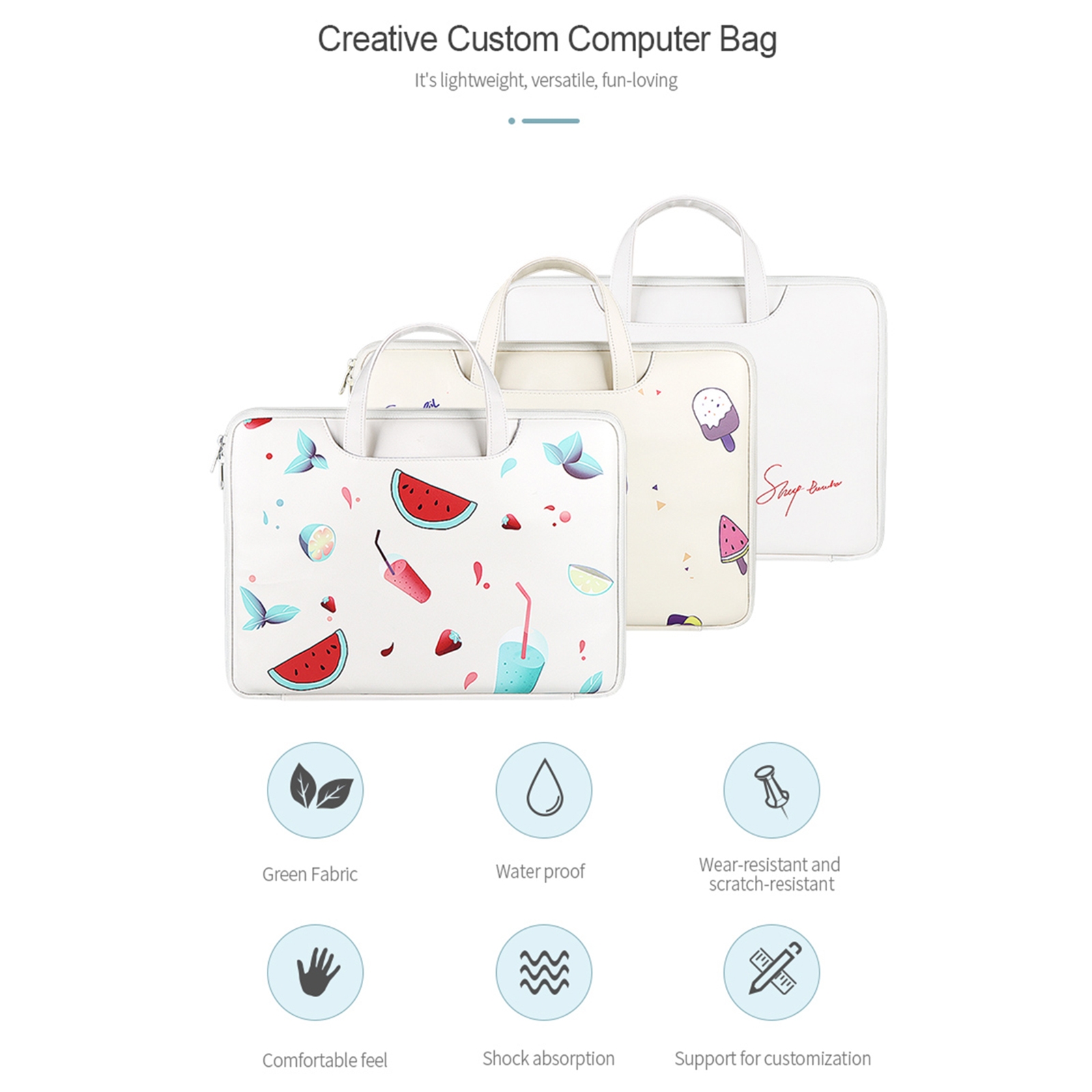 Lightweight PU Printed Laptop Bag, Size:14.1-15.4 inch(Ice Cream)_voghion.com