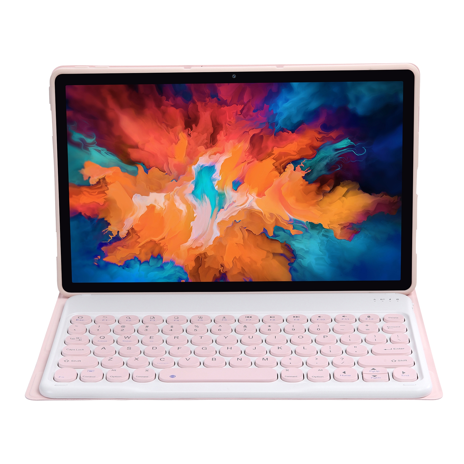 For Lenovo Pad Plus 11 inch TB-J607F / Tab P11 11 inch TB-J606F / Pad 11 inch YAM12 Lambskin Texture Detachable Round Keycap Bluetooth Keyboard Leather Tablet Case with Holder(Pink)_voghion.com