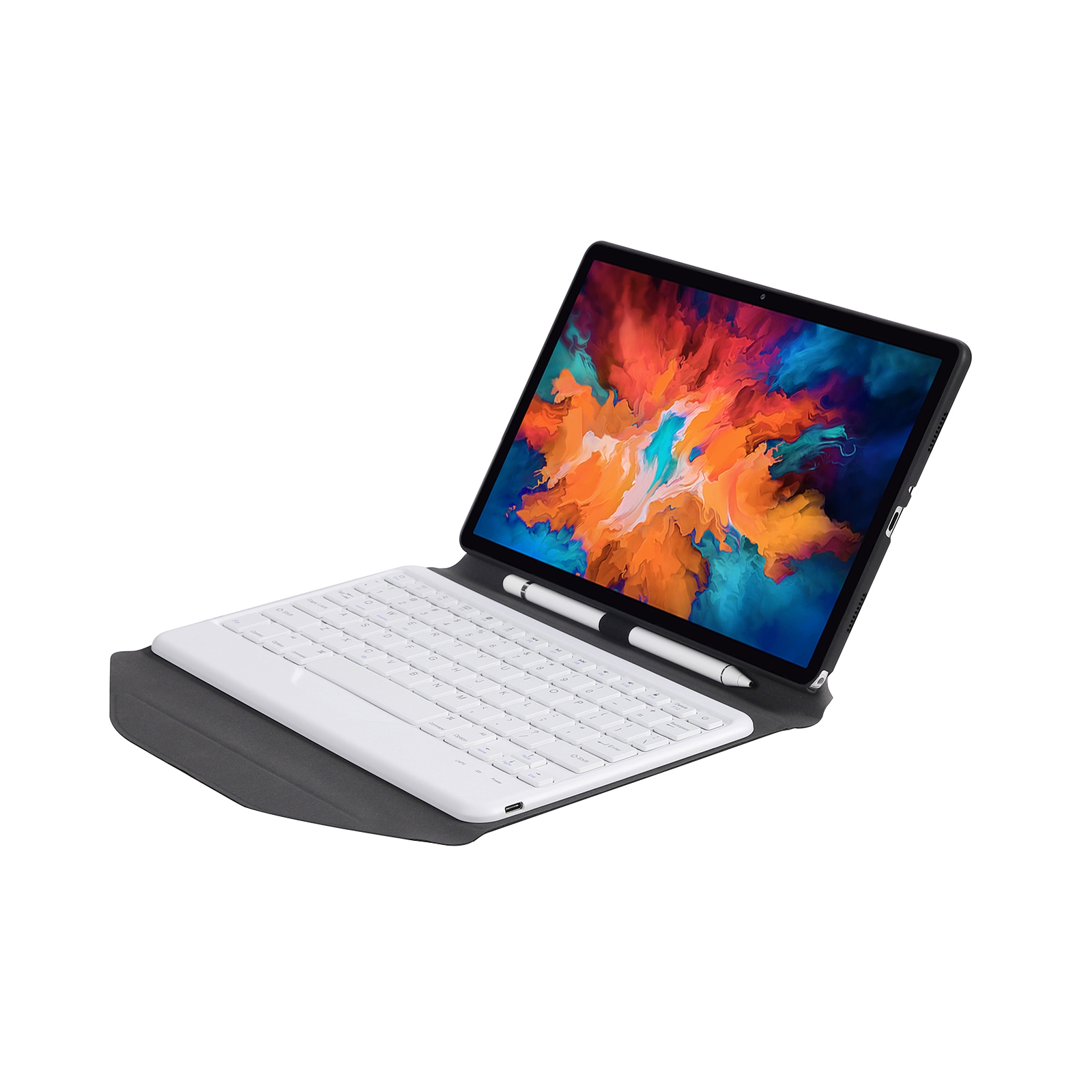 Custodia tablet in pelle staccabile con tastiera Bluetooth BM13 con texture diamante, slot per penna e supporto posteriore triangolare per Lenovo Pad Pro 11,5 pollici 2021 TB-J716F / Tab P11 Pro 11,5 pollici TB-J706F (Nero Bianco)_voghion.com