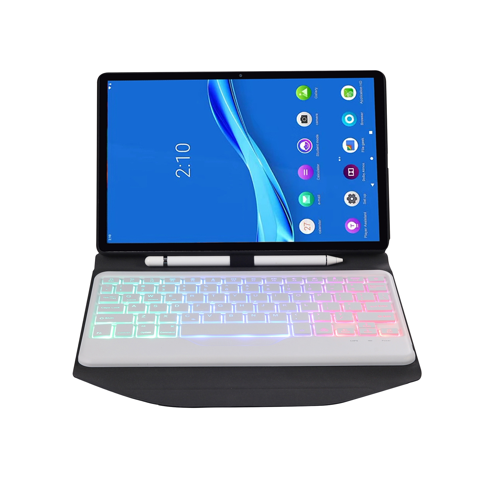 BM10S Backlight Edition Diamond Texture Detachable Bluetooth Keyboard Leather Tablet Case with Pen Slot & Triangular Back Support For Lenovo Smart Tab M10 HPD Plus TB-X606F 10.3 inch(Black White)_voghion.com