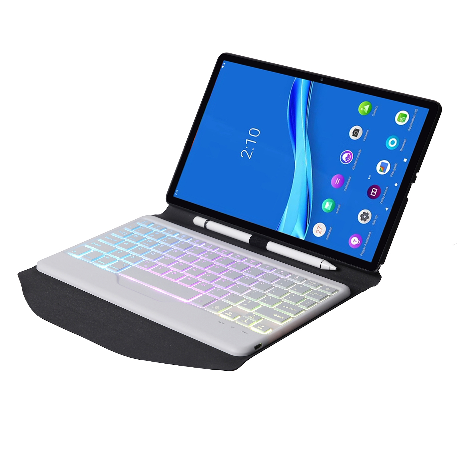 BM10S Backlight Edition Diamond Texture Detachable Bluetooth Keyboard Leather Tablet Case with Pen Slot & Triangular Back Support For Lenovo Smart Tab M10 HPD Plus TB-X606F 10.3 inch(Black White)_voghion.com
