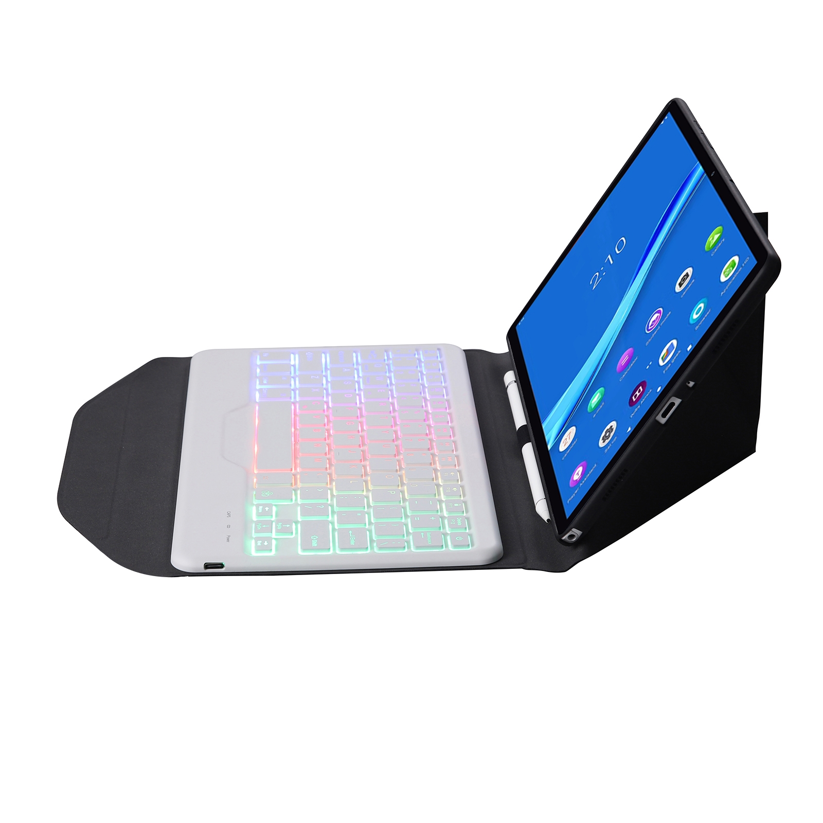 BM10S Backlight Edition Diamond Texture Detachable Bluetooth Keyboard Leather Tablet Case with Pen Slot & Triangular Back Support For Lenovo Smart Tab M10 HPD Plus TB-X606F 10.3 inch(Black White)_voghion.com
