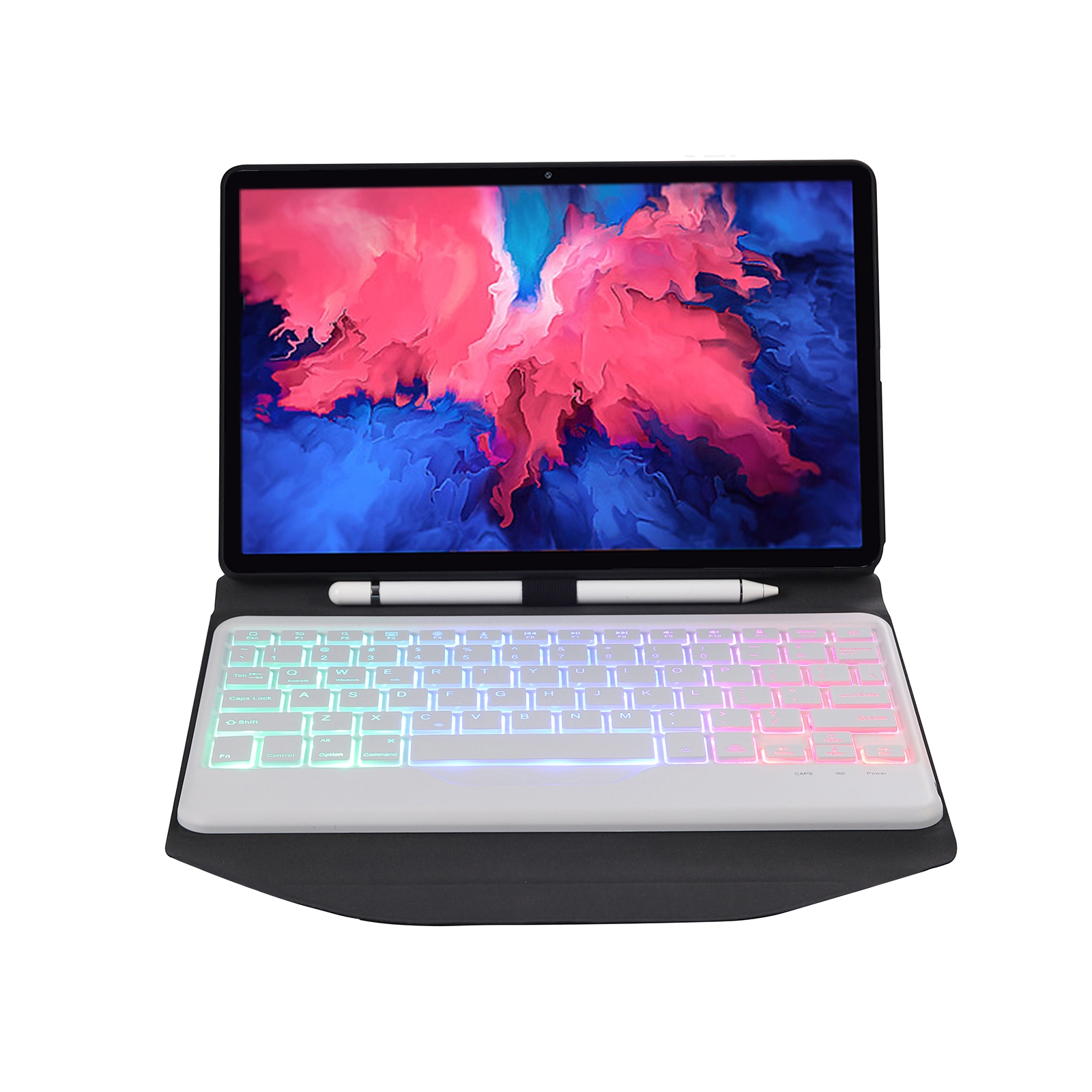 Custodia tablet in pelle con tastiera Bluetooth rimovibile BM12S Backlight Edition Diamond Texture con slot per penna e supporto posteriore triangolare per Lenovo Pad Plus 11 pollici TB-J607F / Tab P11 11 pollici TB-J606F (Nero Bianco)_voghion.com