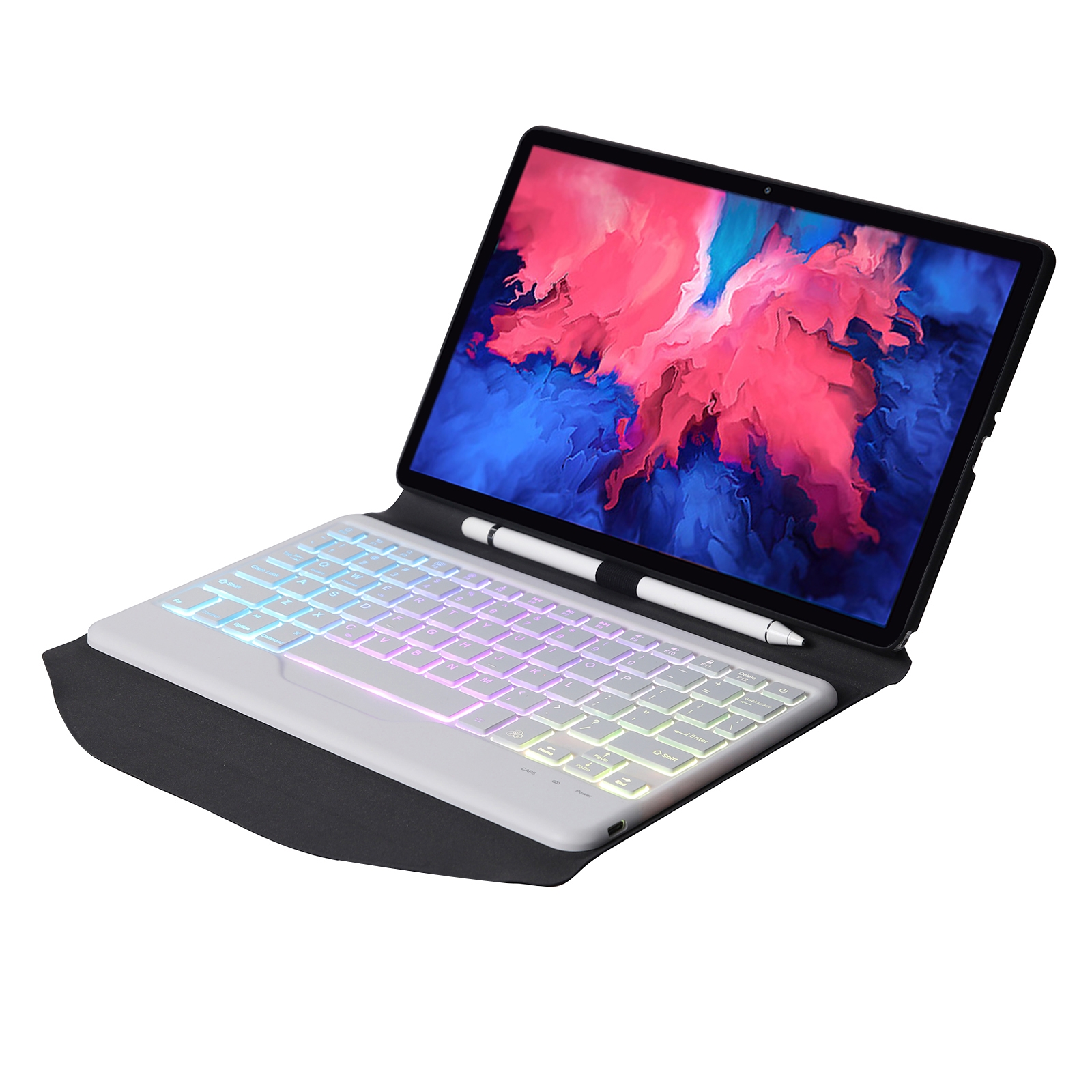 Custodia tablet in pelle con tastiera Bluetooth rimovibile BM12S Backlight Edition Diamond Texture con slot per penna e supporto posteriore triangolare per Lenovo Pad Plus 11 pollici TB-J607F / Tab P11 11 pollici TB-J606F (Nero Bianco)_voghion.com