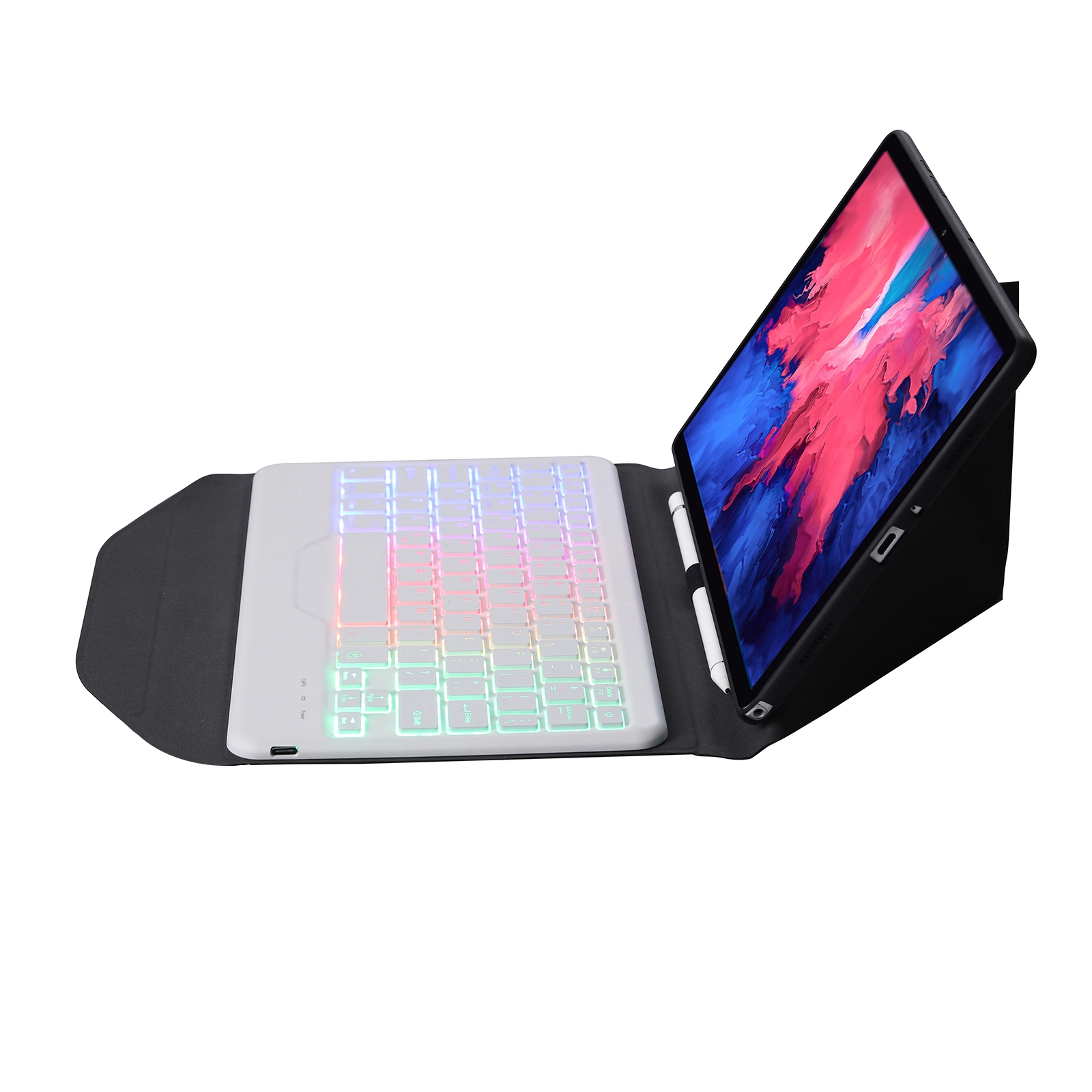 Custodia tablet in pelle con tastiera Bluetooth rimovibile BM12S Backlight Edition Diamond Texture con slot per penna e supporto posteriore triangolare per Lenovo Pad Plus 11 pollici TB-J607F / Tab P11 11 pollici TB-J606F (Nero Bianco)_voghion.com