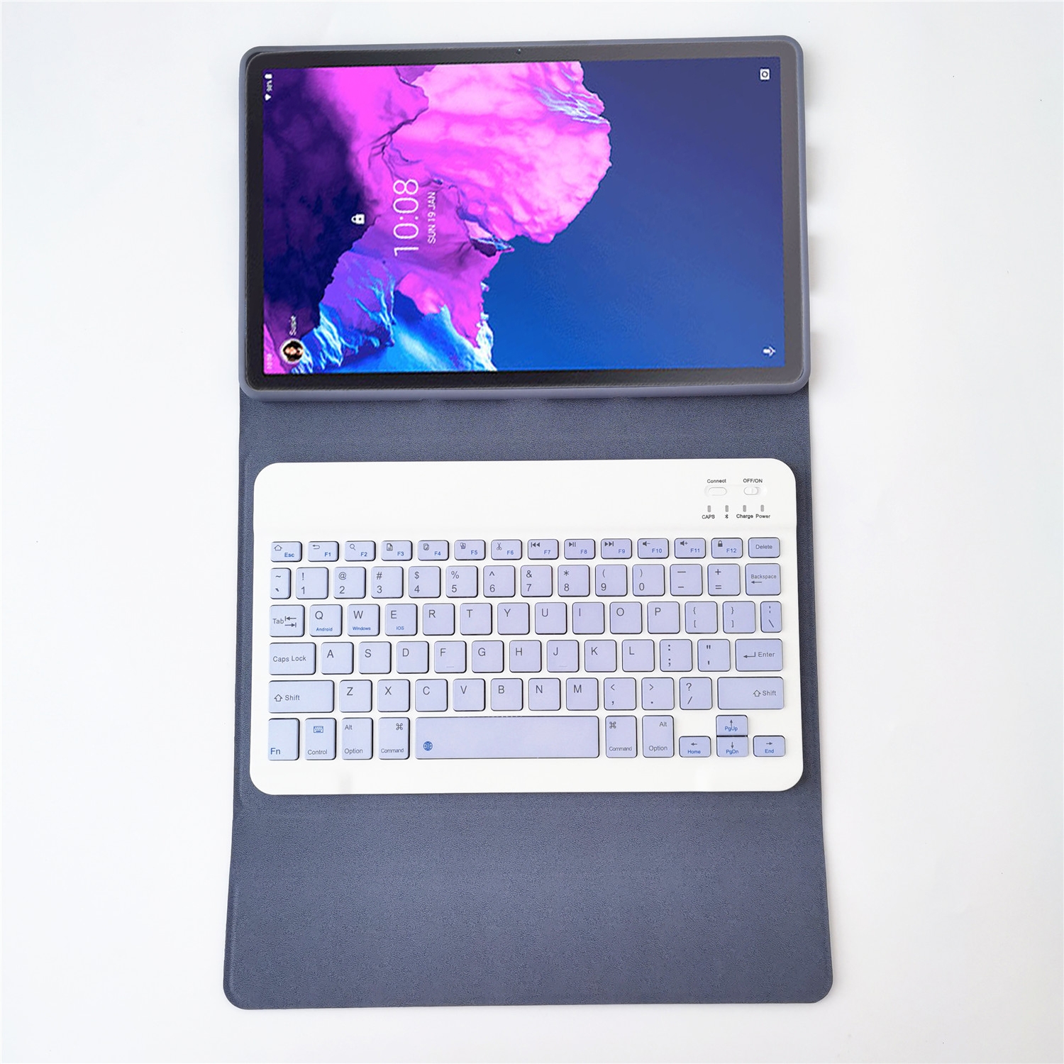 For Lenovo Pad Tab P11 11 inch TB-J606F LX110 Solid Color Detachable Square Keycap Bluetooth Keyboard Leather Tablet Case with Stand(Purple)_voghion.com