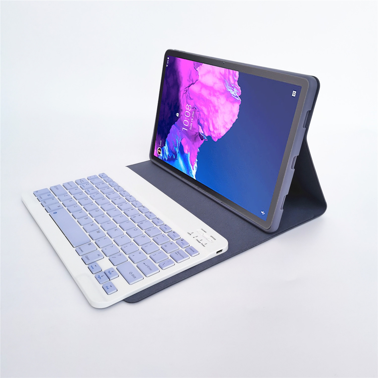 For Lenovo Pad Tab P11 11 inch TB-J606F LX110 Solid Color Detachable Square Keycap Bluetooth Keyboard Leather Tablet Case with Stand(Purple)_voghion.com