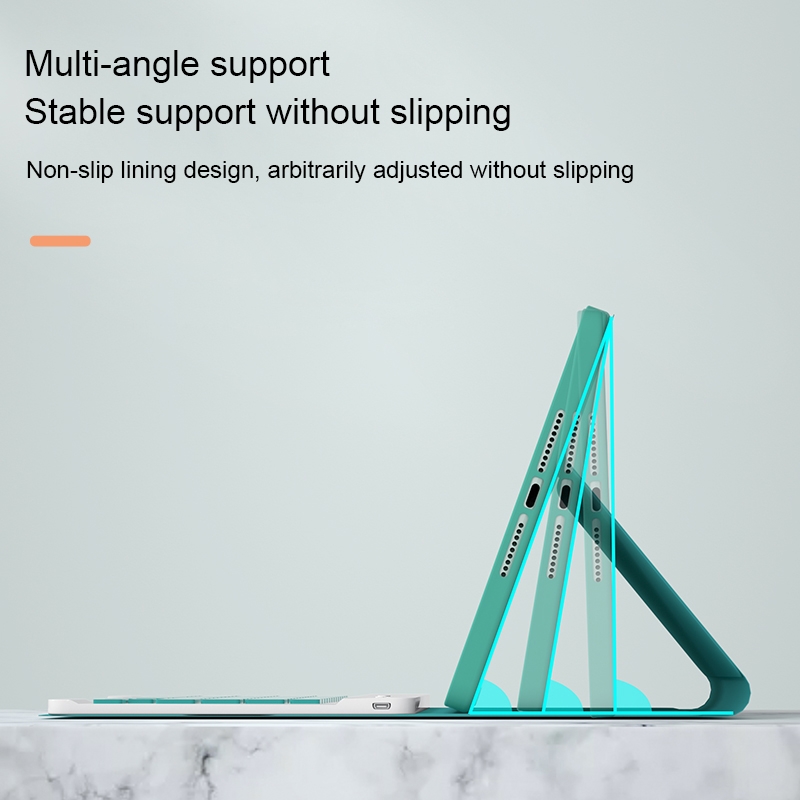 HK006D Square Keys Detachable Bluetooth Solid Color Keyboard Leather Tablet Case with Colorful Backlight & Holder for iPad mini 6(Dark Green)_voghion.com