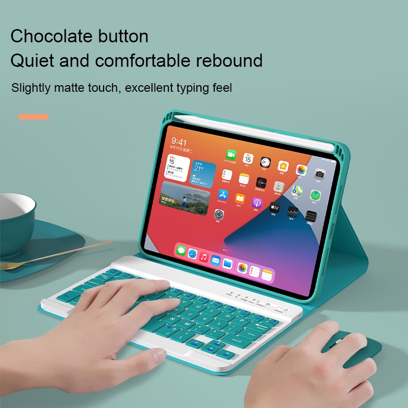 HK006D Square Keys Detachable Bluetooth Solid Color Keyboard Leather Tablet Case with Colorful Backlight & Holder for iPad mini 6(Dark Green)_voghion.com