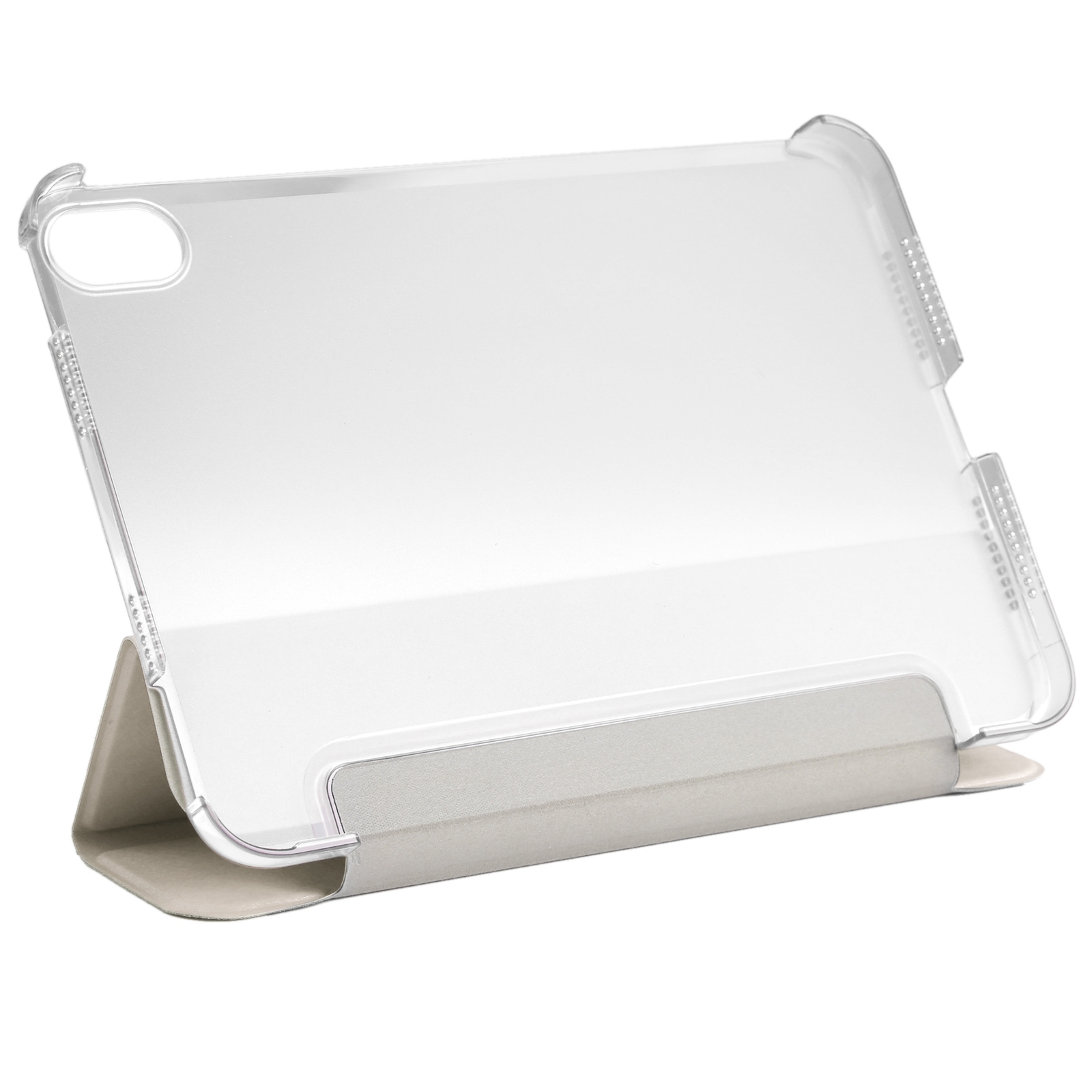 Funda de cuero con tapa horizontal y tres pliegues con textura de seda para iPad mini 6 con soporte (blanco)_voghion.com