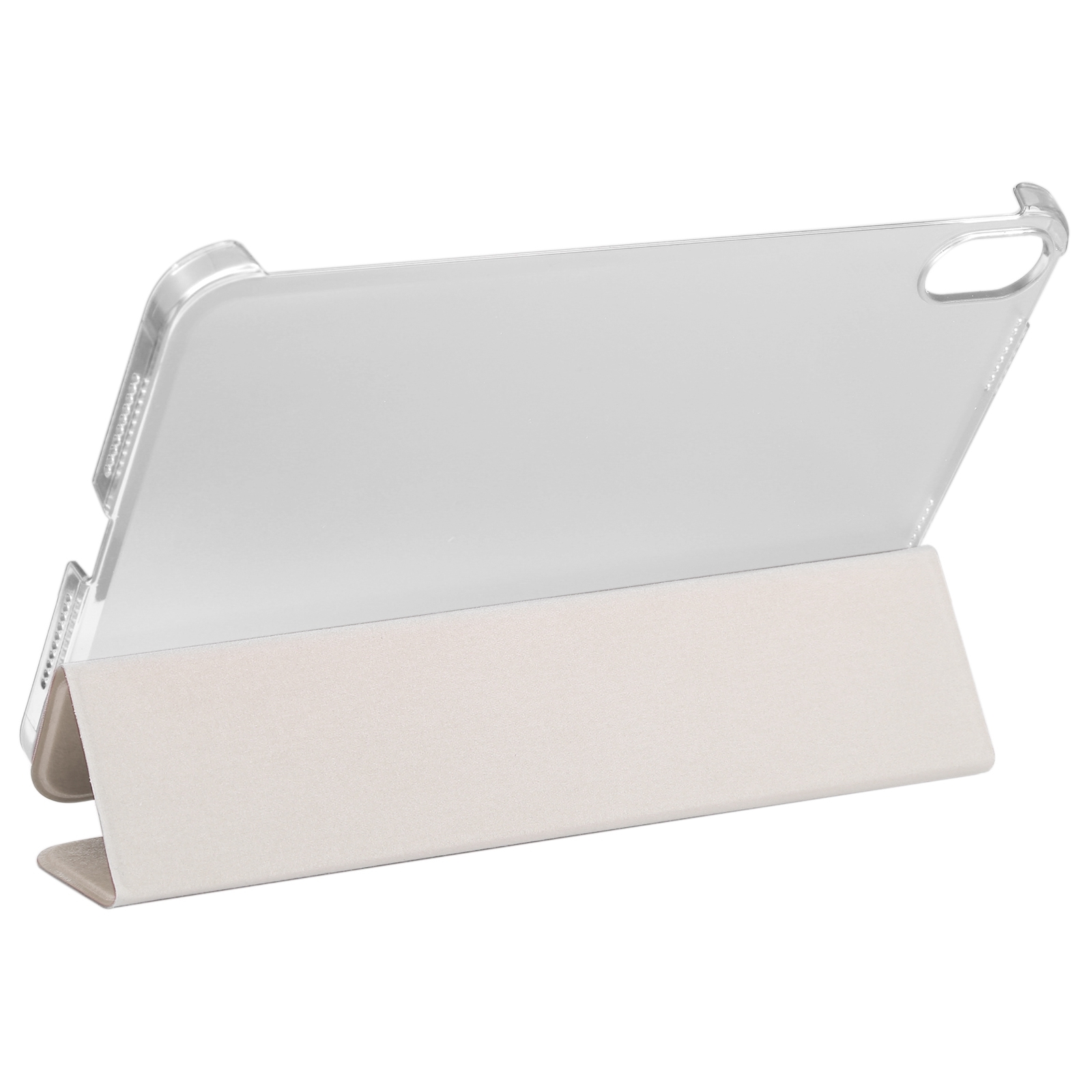Funda de cuero con tapa horizontal y tres pliegues con textura de seda para iPad mini 6 con soporte (blanco)_voghion.com