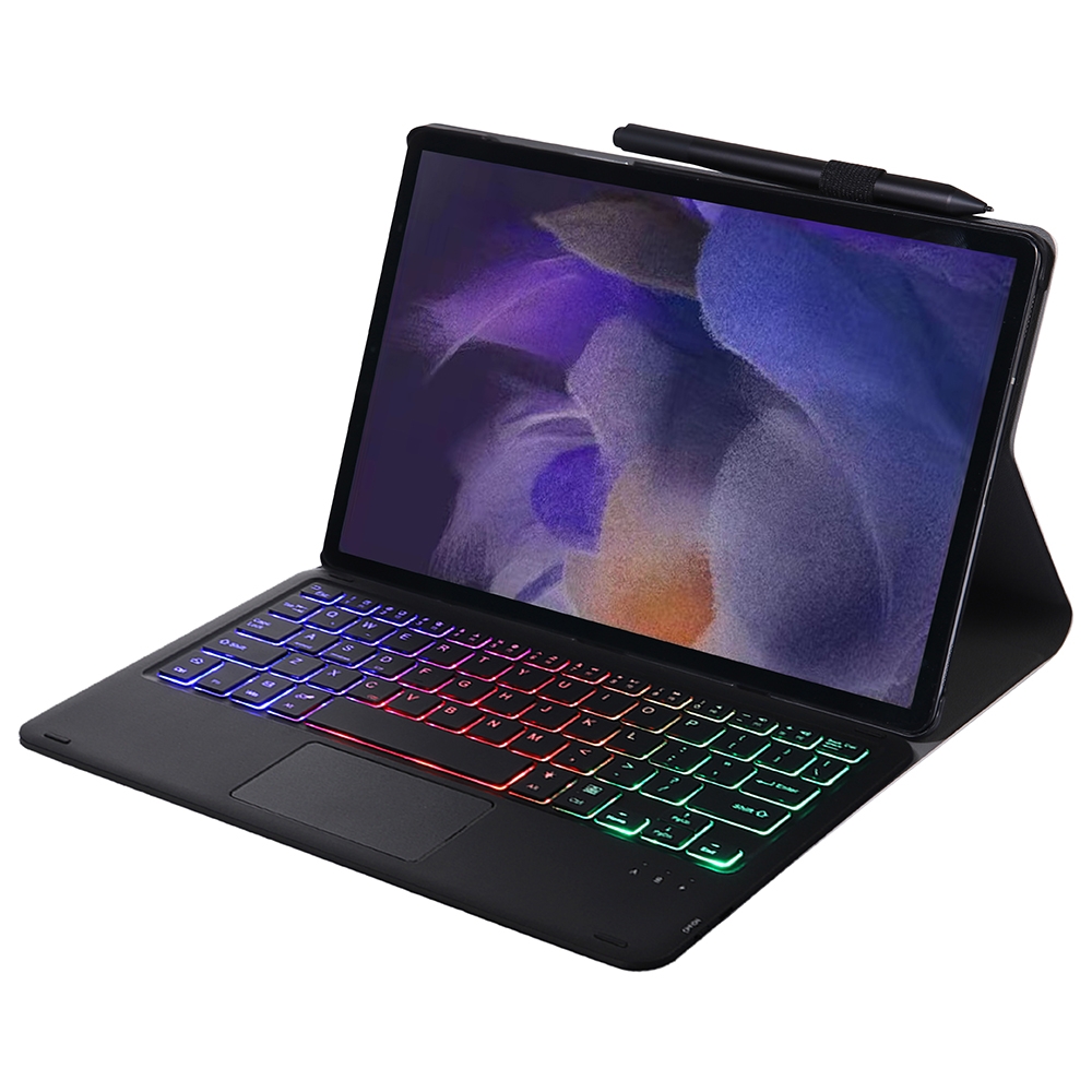 A08-AS Ultra-thin Backlight Bluetooth Keyboard Leather Case with Touchpad For Samsung Galaxy Tab A8 2021 SM-X205 / SM-X200(Black)_voghion.com