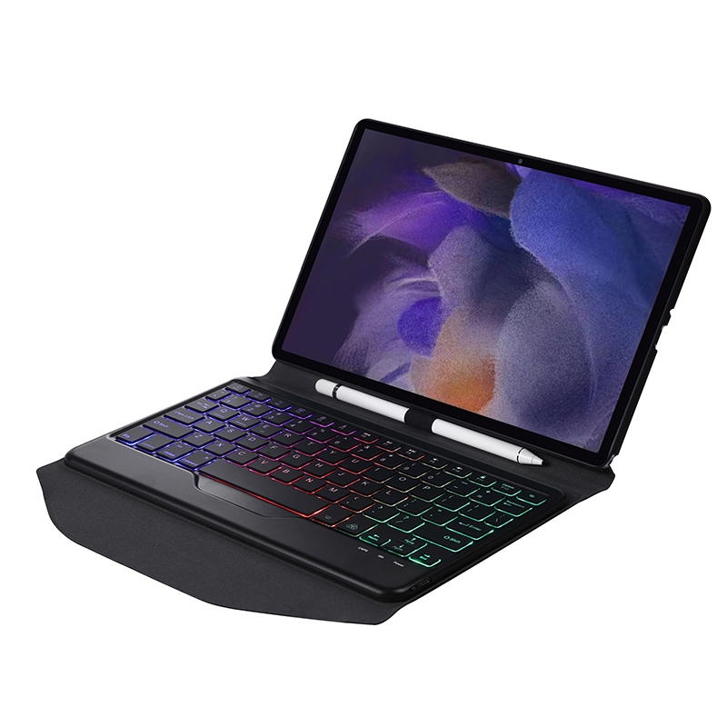 Δερμάτινη θήκη πληκτρολογίου BA08S Backlight Diamond Texture με Τριγωνική υποστήριξη πλάτης για Samsung Galaxy Tab A8 2021 SM-X205 / SM-X200 (Μαύρο + Μαύρο)_voghion.com