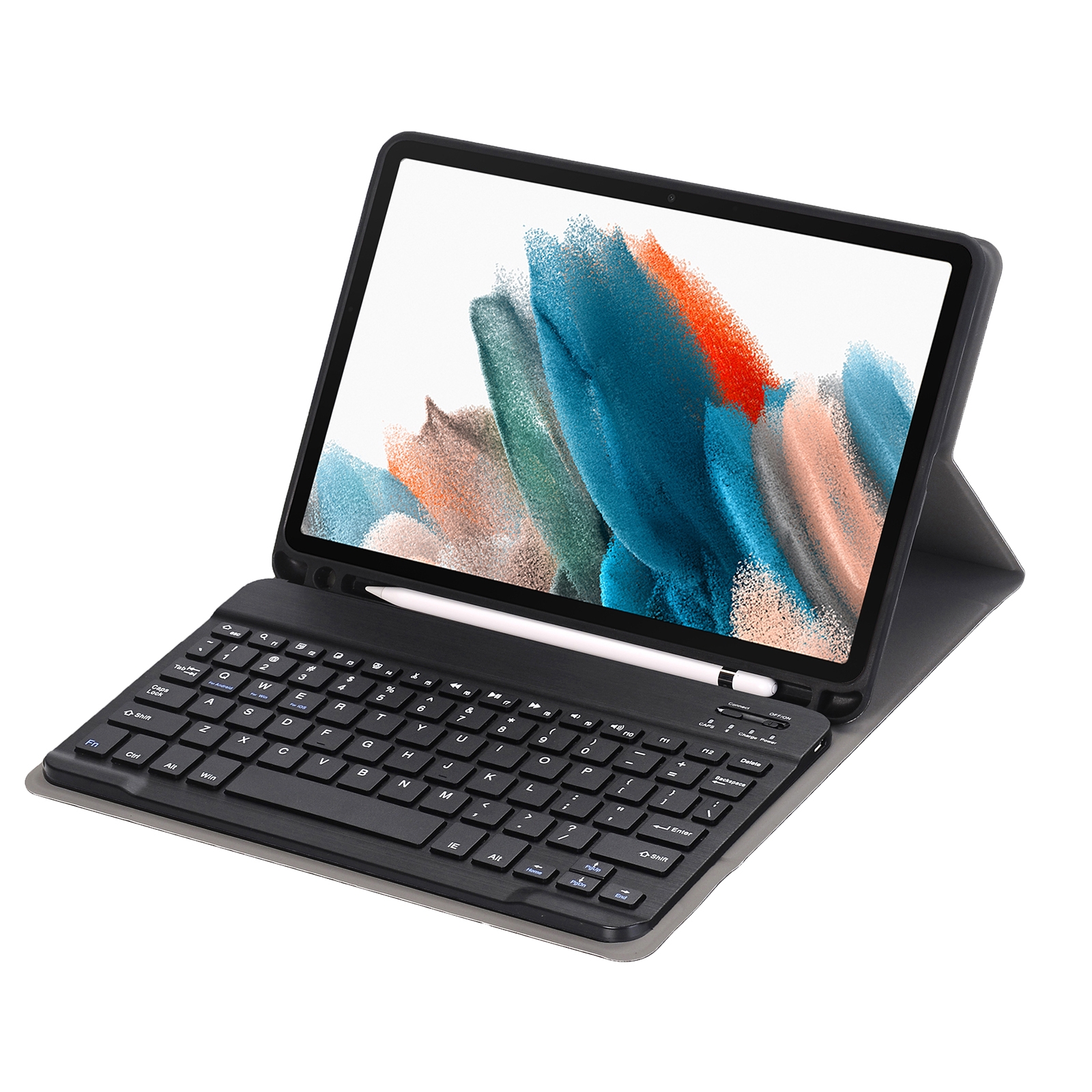 A08B Bluetooth-Tastatur-Ledertasche mit Halter und TPU-Stiftschlitz für Samsung Galaxy Tab A8 10.5 2021 SM-X205 / SM-X200 (blau)_voghion.com