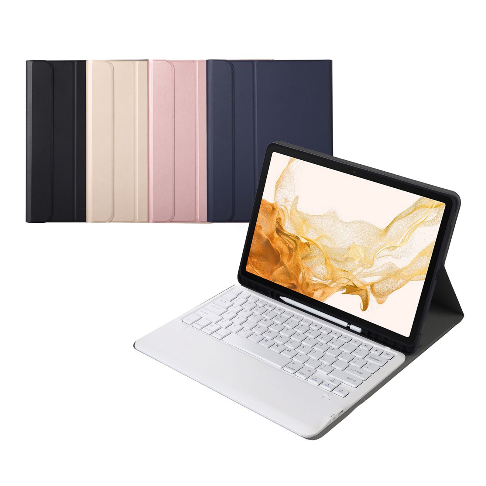 A800B Split Bluetooth Keyboard Leather Case with Holder & Pen Slot For Samsung Galaxy Tab S8+ X800(Blue)_voghion.com