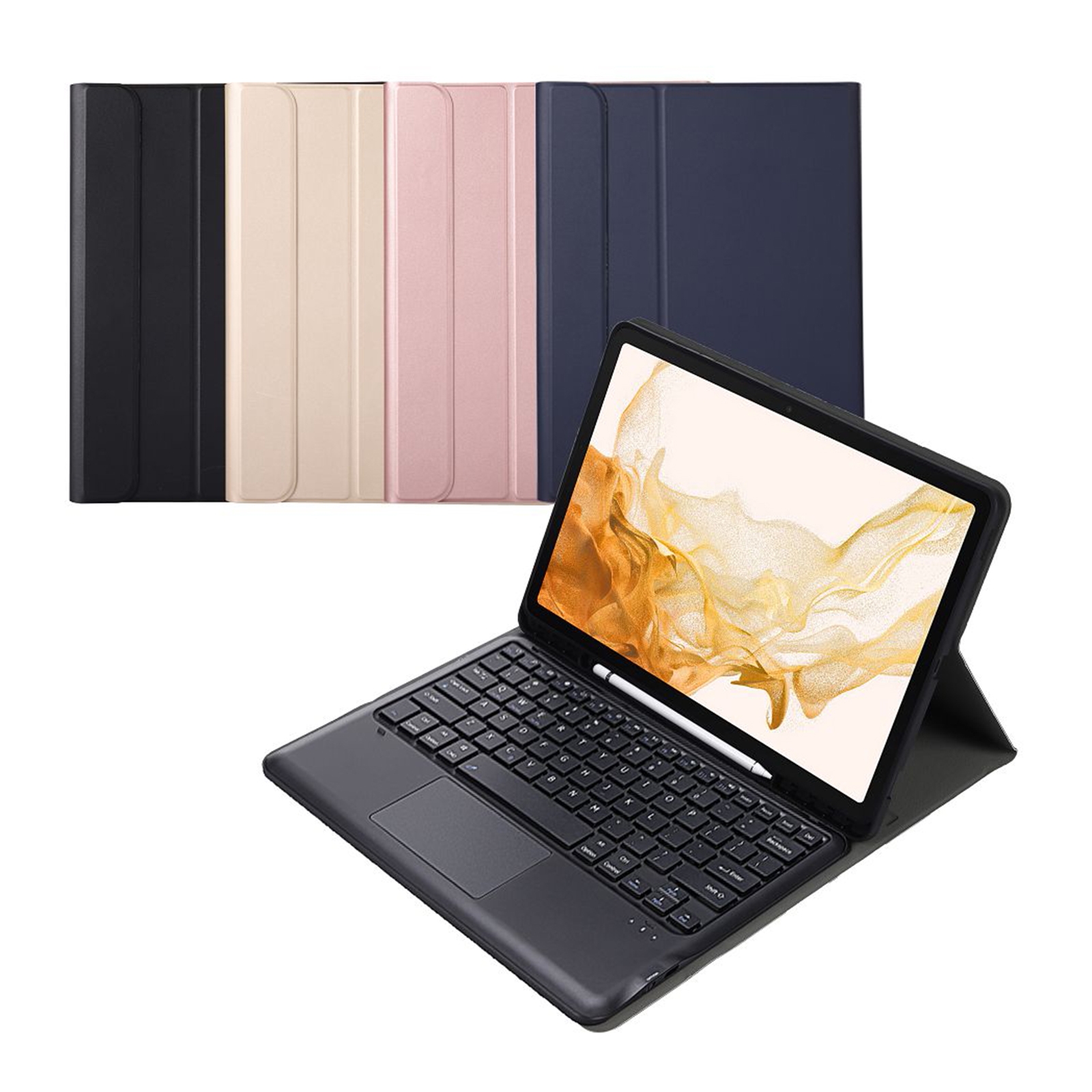 A800B-A Split Bluetooth Keyboard Leather Case with Holder & Pen Slot & Touchpad For Samsung Galaxy Tab S8+ X800(Blue)_voghion.com