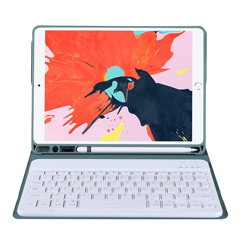 T098B Candy Color Skin Feel Texture Bluetooth Keyboard Leather Case with Pen Holder For iPad Air 4 10.9 2020 / Air 5 10.9 2022 (Dark Green)_voghion.com