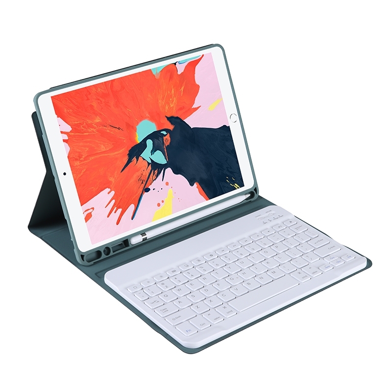 T098B Candy Color Skin Feel Texture Bluetooth Keyboard Leather Case with Pen Holder For iPad Air 4 10.9 2020 / Air 5 10.9 2022 (Dark Green)_voghion.com