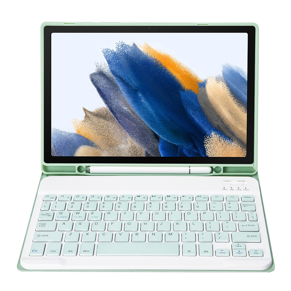 A08B Candy Color Bluetooth Keyboard Leather Case with Pen Slot For Samsung Galaxy Tab A8 10.5 2021 SM-X200 / SM-X205(Light Green)_voghion.com