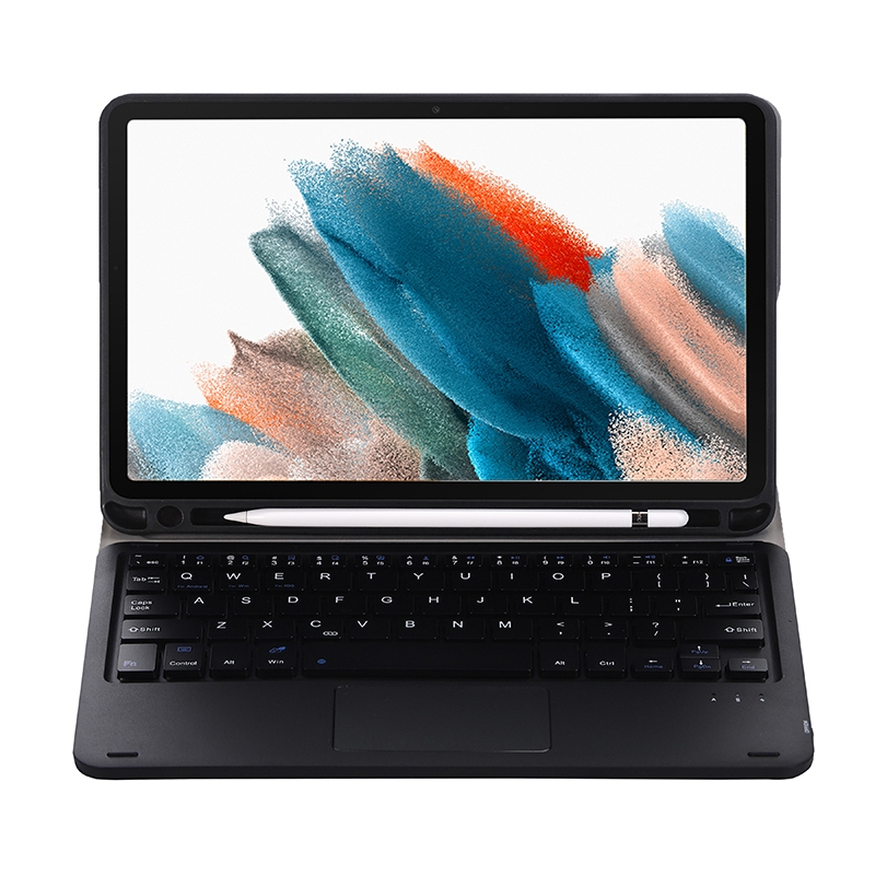 A08B-A Bluetooth Keyboard Leather Case with Pen Slot & Touchpad For Samsung Galaxy Tab A8 2021 SM-X205 / SM-X200(Blue)_voghion.com