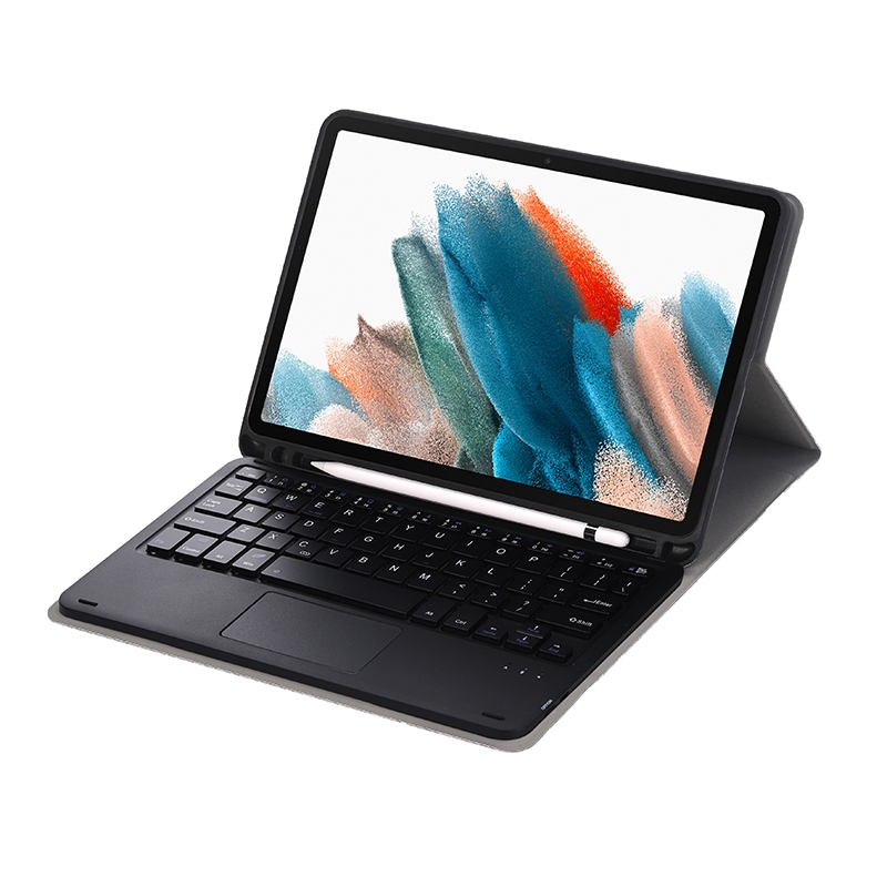 A08B-A Bluetooth Keyboard Leather Case with Pen Slot & Touchpad For Samsung Galaxy Tab A8 2021 SM-X205 / SM-X200(Blue)_voghion.com