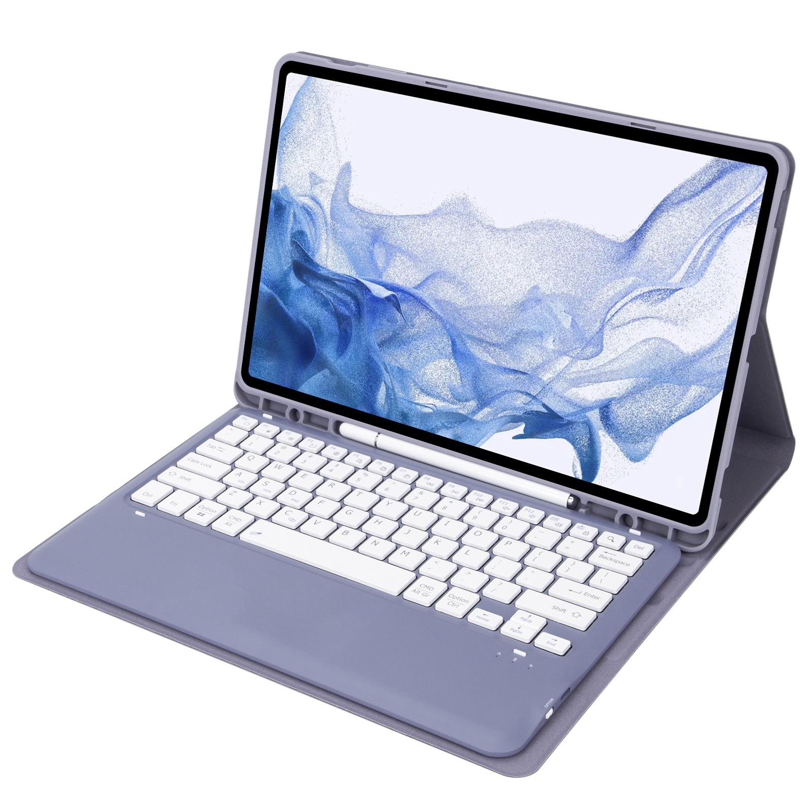 T800B Pen Slot Detachable Bluetooth Keyboard Leather Tablet Case For Samsung Galaxy Tab S8+/S7+/S7 FE(Purple)_voghion.com