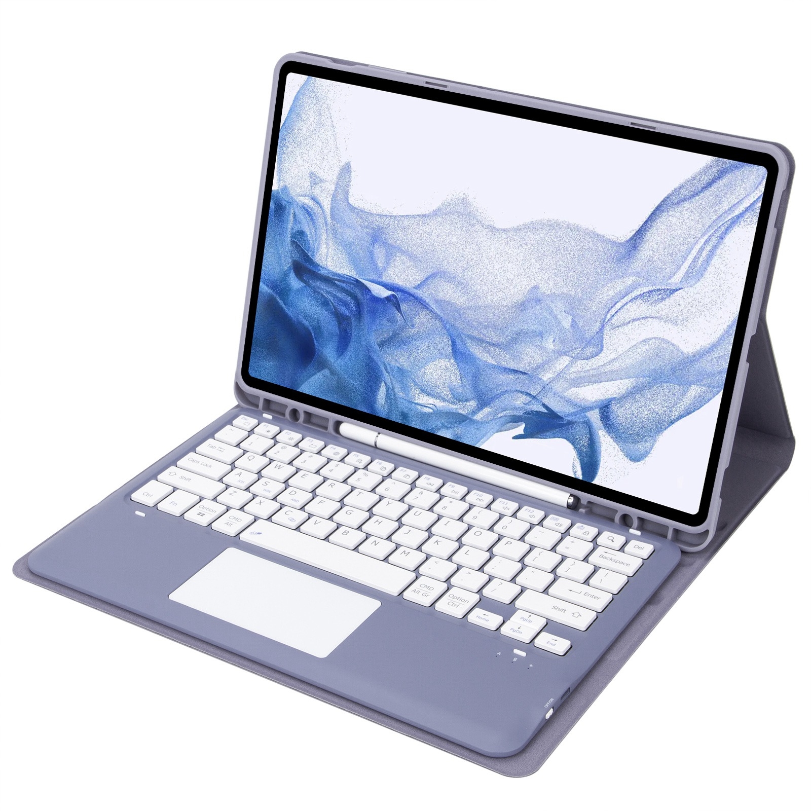 T800B-A Touch Pad Detachable Bluetooth Keyboard Leather Tablet Case For Samsung Galaxy Tab S8+/S7+/S7 FE(Purple)_voghion.com