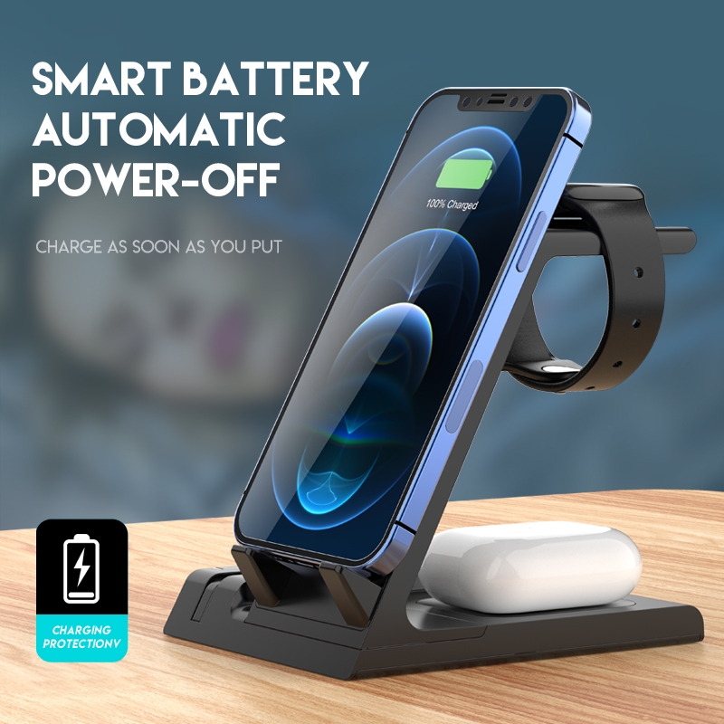 Suporte para carregador rápido sem fio multifuncional D2 15W Max 6 em 1 (preto)_voghion.com