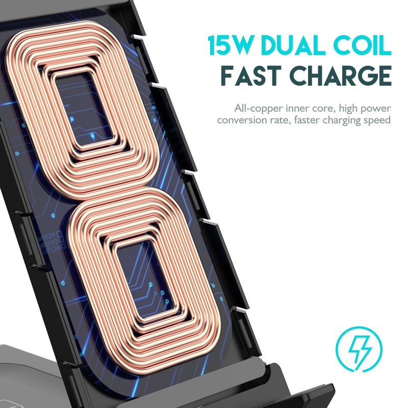 Suporte para carregador rápido sem fio multifuncional D2 15W Max 6 em 1 (preto)_voghion.com