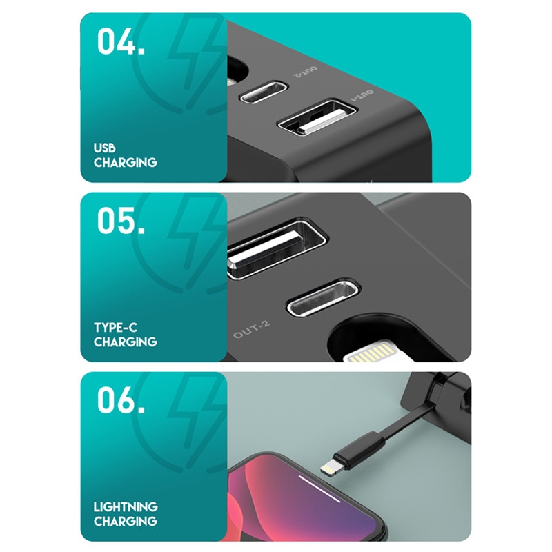 Suporte para carregador rápido sem fio multifuncional D2 15W Max 6 em 1 (preto)_voghion.com