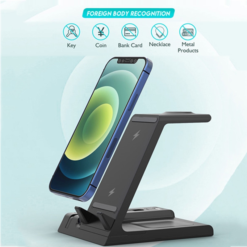 Suporte para carregador rápido sem fio multifuncional D2 15W Max 6 em 1 (preto)_voghion.com