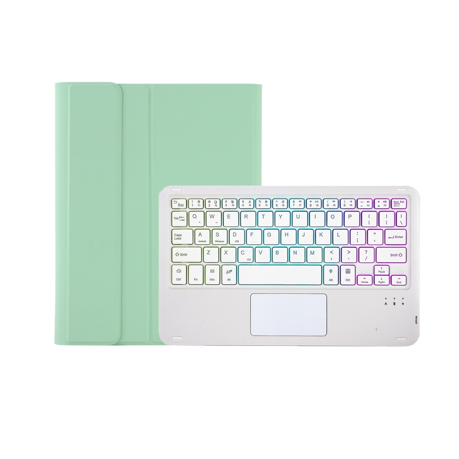 T07B-AS Skin Feel Pen Slot Touch Pad Backlight Bluetooth Keyboard Leather Tablet Case For iPad 9.7 2018&2017 / Pro 9.7 / Air 2(Mint Green)_voghion.com